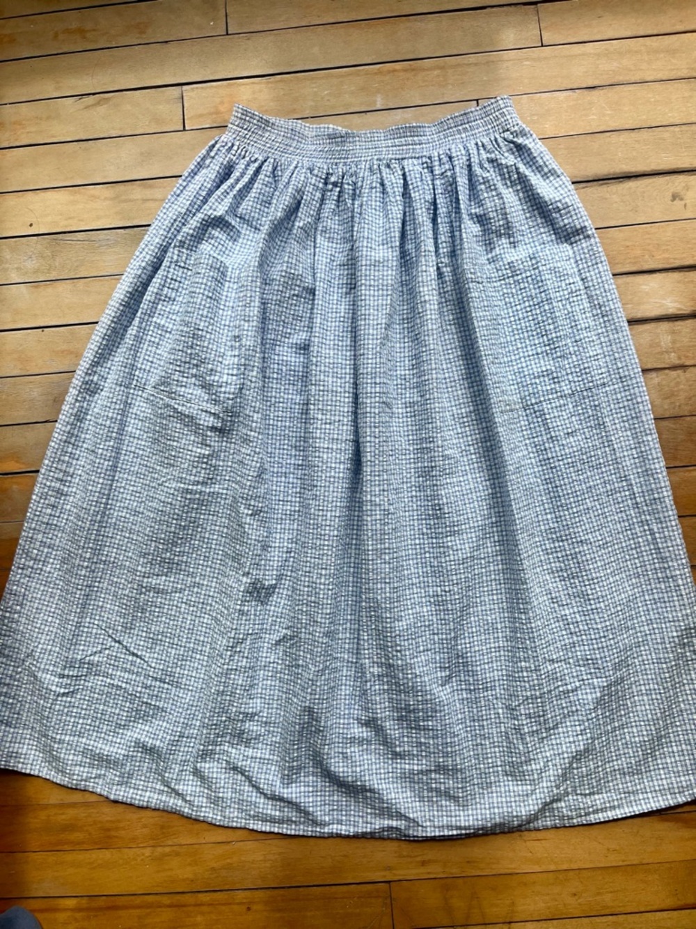 Vintage Allen Solly Blue and White Gingham Midi Skirt